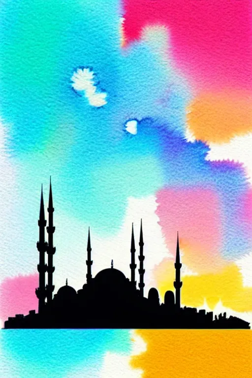 Prompt: minimalist watercolor art of istanbul skyline at sunset, illustration, vector art