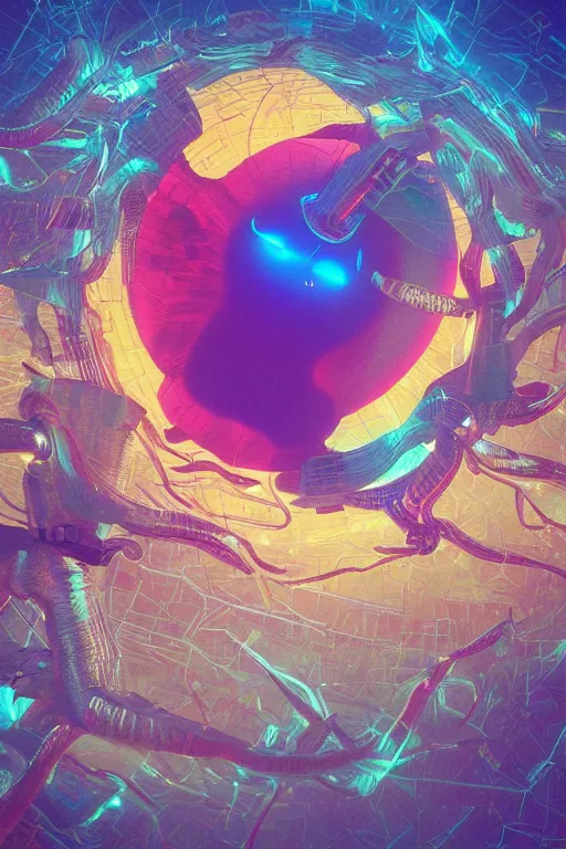 Prompt: an incredible digital art painting of a synapse, beeple and jean giraud, abstract conceptual, metaphysical, cinema 4 d, octane render, vaporwave pallette