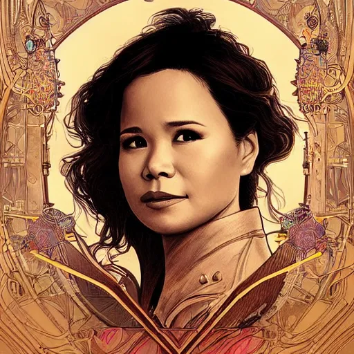 Image similar to amazing lifelike award winning pencil illustration of Lea Salonga in a helicopter trending on art station artgerm Greg rutkowski alphonse mucha miss Saigon cinematic