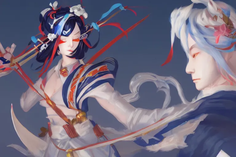 Prompt: Onmyoji detailed art, artstation, by Zeronis, by Bo Chen, by Alex Flores