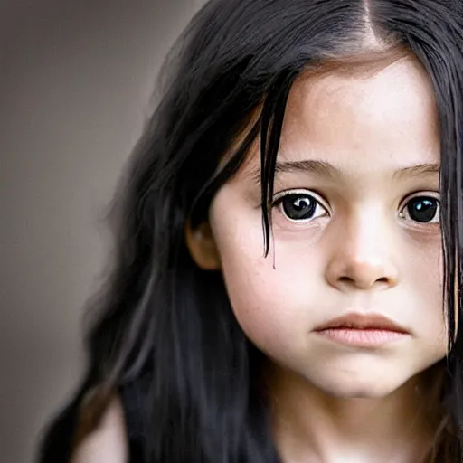 Prompt: an amazing award winning portrait photo of a 8 year old girl with black long hair, cinematic masterpiece
