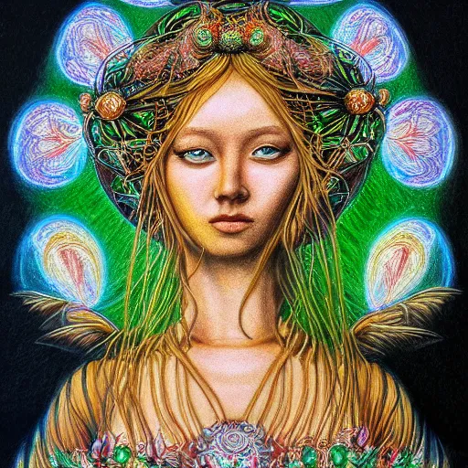 Prompt: Colored pencil art, Goddess Gaia, highly detailed, artstation, MasterPiece, Award-Winning, Caran d'Ache Luminance