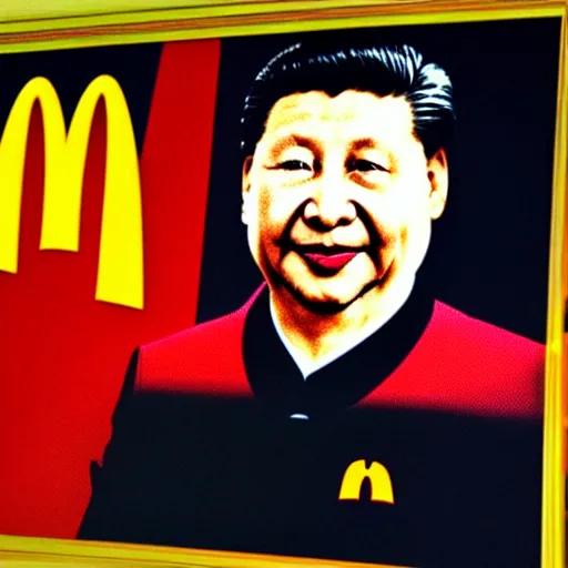 Image similar to xi jinping depicted as mcdonalds employee