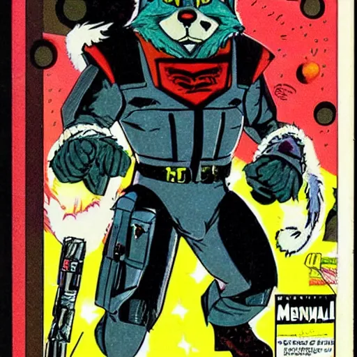 Image similar to 1 9 8 0 s comic book cover scan featuring a portrait of villain male wolf o'donnell anthropomorphic wolf furry fursona from starfox wearing a dark space mercenary uniform, dark grey wolf, handsome eyes, wolf o'donnell