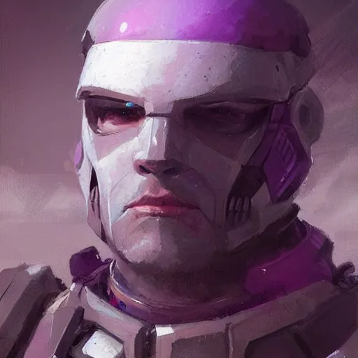 Image similar to concept art of a portrait by greg rutkowski, a soldier of the eternal empire wearing purple and white tactical gear, star wars expanded universe, smooth, sharp focus, artstation hq.