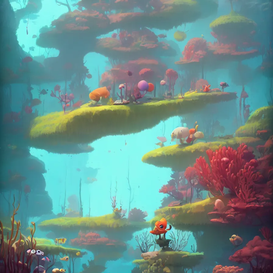 Prompt: (Goro Fujita illustrating) Underwater forest, aquatic life, full of color, (art by Goro Fujita, sharp focus, highly detailed, ArtStation)