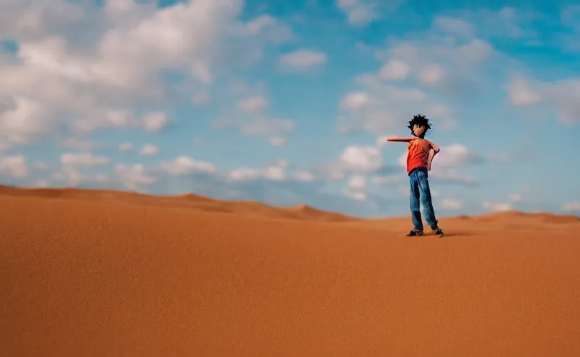 Image similar to a luffy in sand dunes, photography