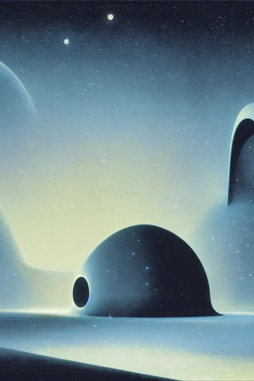 Image similar to otherworldly atmosphere of emissary space by arthur haas and bruce pennington and john schoenherr, cinematic matte painting buildings by zaha hadid and james turrell in the mountains with falling snow