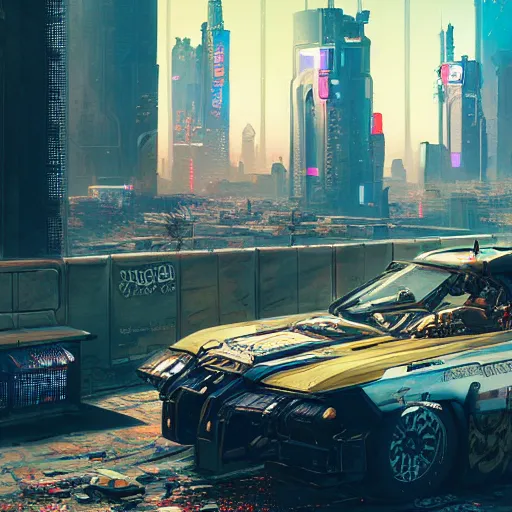 Image similar to highly detailed cyberpunk cityscape, desert, dystopian and dark themes, cyberpunk 2 0 7 7 and beksinki style painting, realistic