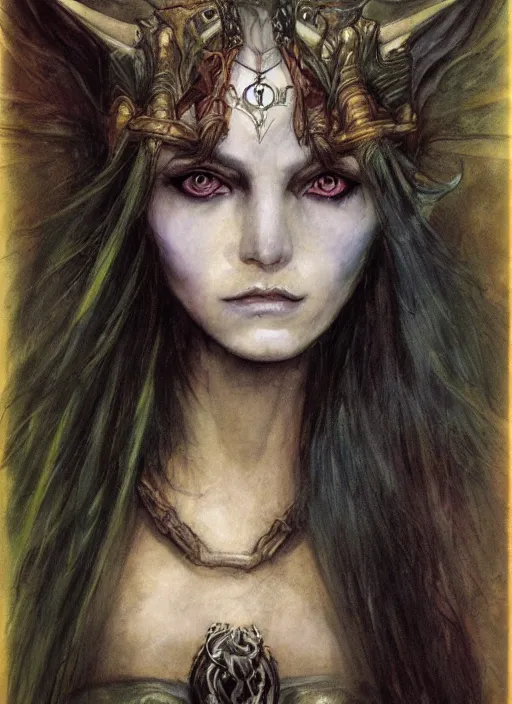 Image similar to portrait of young female sorceress of doom, beautiful! coherent! dungeons and dragons character, by brian froud, strong line, night color, high contrast