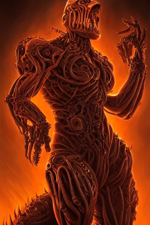 Image similar to beautiful cinematic infernal biomechanical torment poster, hybrid from doom and art direction by darius zawadzki ; by artgerm ; wayne reynolds art station ; cinematic quality character render ; low angle ; ultra high quality model ; production quality cinema model ;