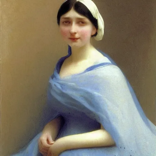 Image similar to a young woman’s face, her hair is white, she wears a long flowing blue satin veil, natural sunlight, by ivan aivazovsky and pieter claesz and paul delaroche and alma tadema and august malmstrom and and willen claesz heda and aelbert cuyp and gerard ter borch and isaac levitan and carl gustav carus, detailed, hyperrealistic, rendered in octane, rendered in redshift