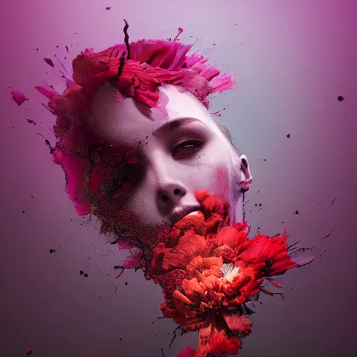 Image similar to a flower blooming, dramatic, dark atmosphere, liquified, glitch art, decayed, 3 d object, digital art, abstract illusionism, trending on behance, by alberto seveso, by david mcleod, octane render, unreal engine