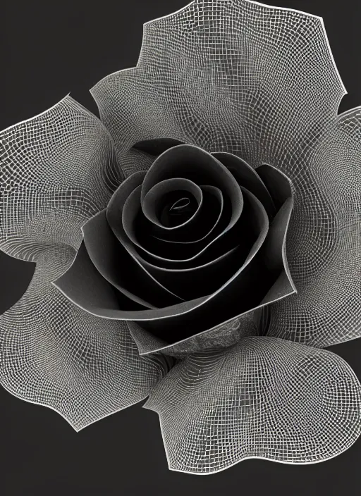 Image similar to fractal black rose, cinematic lighting, 3d render, artstation, depth of field