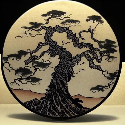 Prompt: tree of life, yggdrasil, latte art, moody lighting, by katsushika hokusai, by laurie lipton