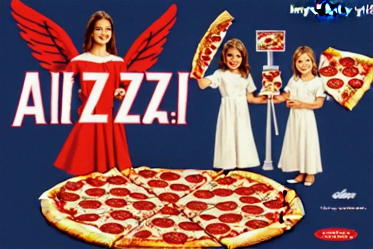 Image similar to angels, pizza, advertisement