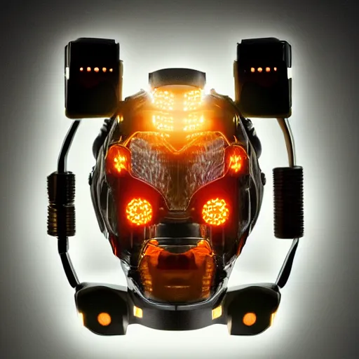 Prompt: an immaculate high key lighting headshot rendering of a cybernetic grizzly with embedded LEDs, a cybernetic eye, and an exoskeleton.