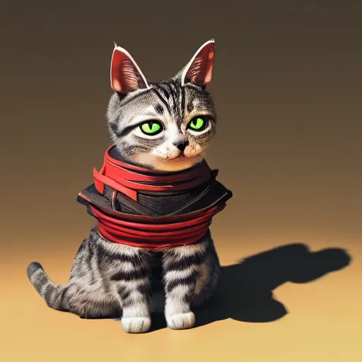 Prompt: a cat in samurai clothing, looking at the camera, epic, octane render, portrait, dynamic lighting, intricate detail, vibrant, hyperrealistic, cinematic