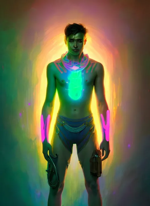 Prompt: a male humanoid phantom adventurer, glowing neon skin, magical aura, dnd fantasy character, full body portrait, ultra realistic, intricate, elegant, highly detailed, digital painting, artstation, smooth, sharp, focus, illustration, art by artgerm and greg rutkowski and alphonse mucha