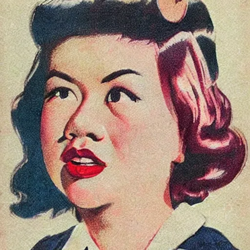 Prompt: Kelly Marie Tran portrait, color vintage magazine illustration 1950