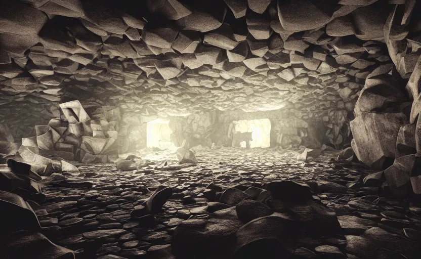 Image similar to mayhem inside the cheese cavern, octane render, high contrast, ray-tracing, natural lighting, 4k, high quality, trending on artstation