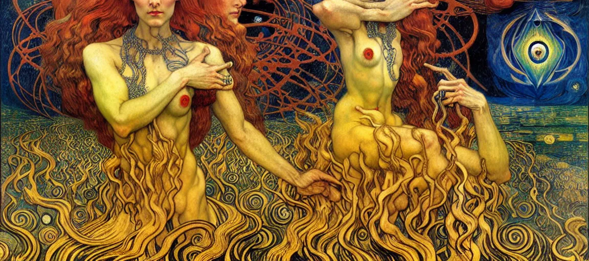 Image similar to Divine Chaos Engine by Karol Bak, Jean Delville, William Blake, Gustav Klimt, and Vincent Van Gogh, symbolist, visionary