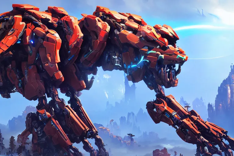 Image similar to strider machine mecha animal beast robot of horizon forbidden west horizon zero dawn bioluminiscence global illumination ray tracing hdr fanart arstation by sung choi and eric pfeiffer and gabriel garza and casper konefal