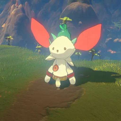 Prompt: A Moogle in The Legend of Zelda Breath of the Wild, cel shading, npr