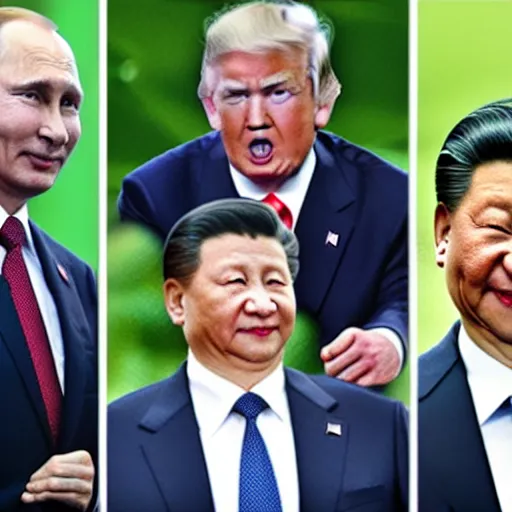 Prompt: vladimir putin, obama, trump and xi jinping holding hands