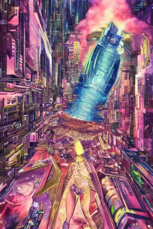 Image similar to inorganic one, art by frank hampson and shawn mcmanus, trending on artstation, vaporwave, photorealistic, watercolor painting, manga