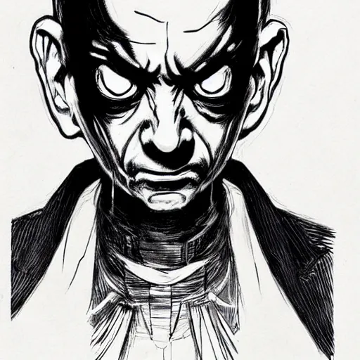 Image similar to Mr Bean looking sinister, by Tsutomu Nihei, highly detailed