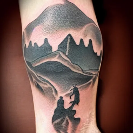 Prompt: realistic tattoo of Kino’s Journey (2003)