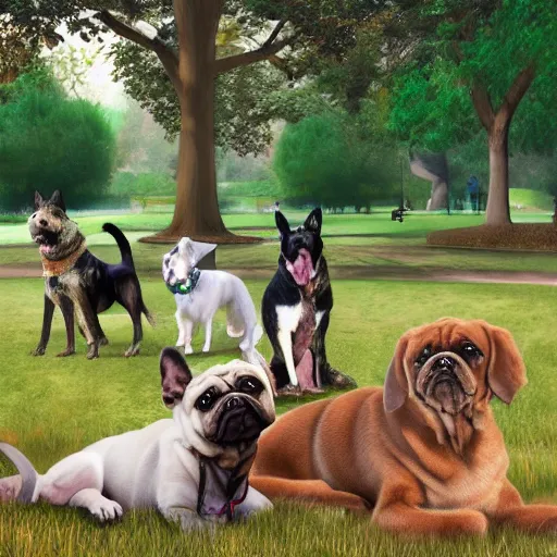 Image similar to doggos in the park, photorealistic