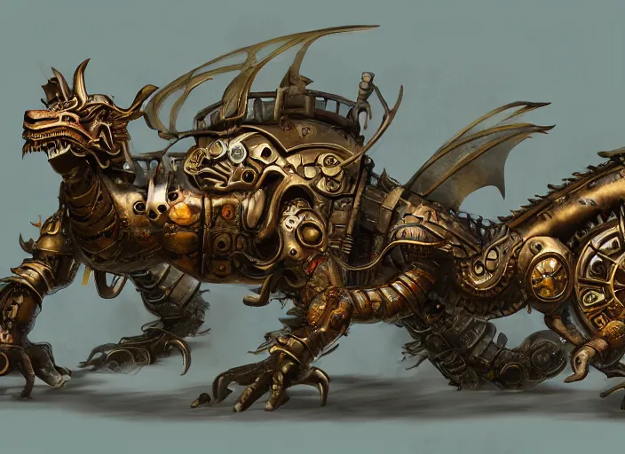 Prompt: dragon with steam punk tanks and pipes on its side, classic chinese dragon, concept art, white background, artstation