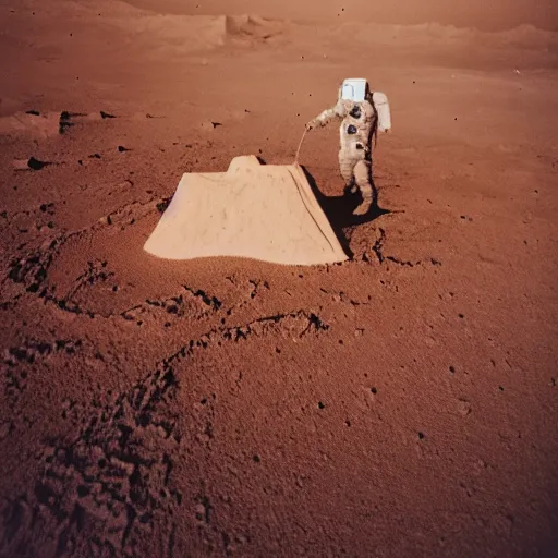 Prompt: photo of astronaut making a sand castle on the moon, cinestill, 8 0 0 t, 3 5 mm, full - hd