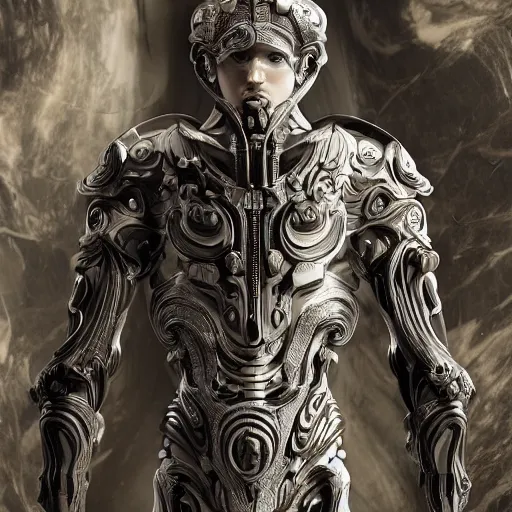 Prompt: Prometheus Engineer, highly detailed, symmetrical long head, smooth marble surfaces, detailed ink illustration, raiden metal gear, cinematic smooth stone, deep aesthetic, concept art, post process, 4k, carved marble texture and silk cloth, latex skin, highly ornate intricate details, in the style of frank miller