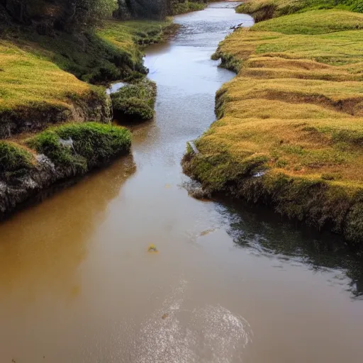 Image similar to landscape, river made of hot tea