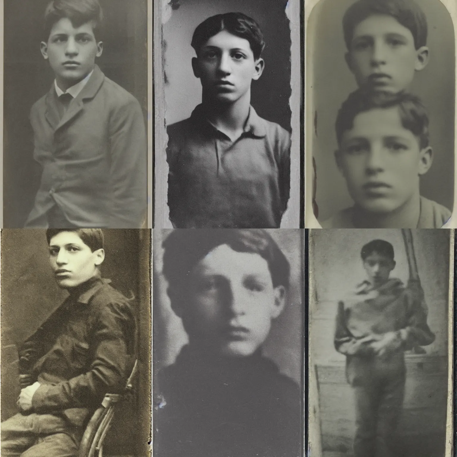 Prompt: old daguerrotype photograph of teen Pablo Ruiz Picasso