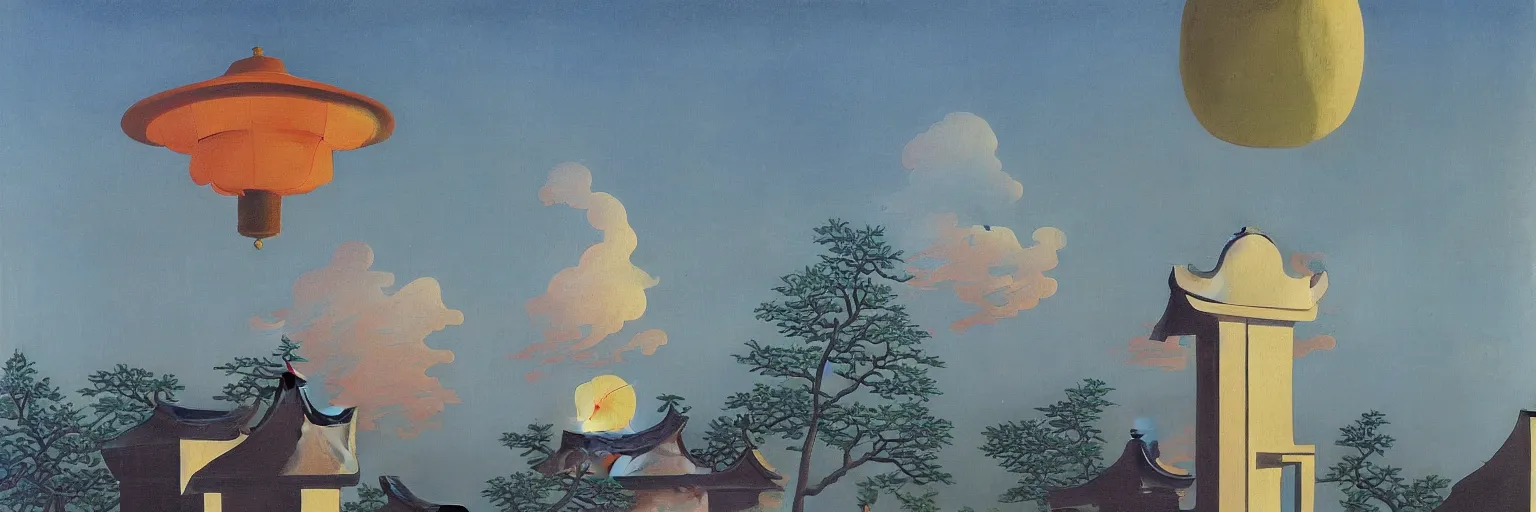 Prompt: japanese lantern and pagoda painting magritte