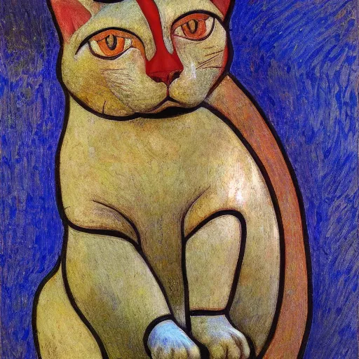 Image similar to cloisonne cat head sculpture, by annie swynnerton and diego rivera and nicholas roerich and jean delville, symbolist, dramatic lighting, god rays, art brut, rich colors, smooth, sharp focus, extremely detailed, adolf wolfli, by janet fish