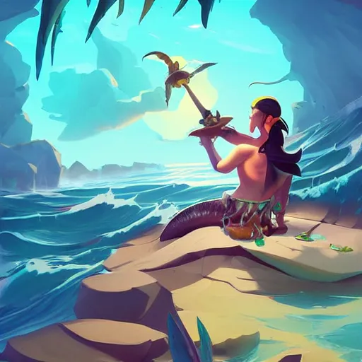 Image similar to painting mermaid treasure on sea of thieves game avatar hero smooth face median photoshop filter cutout vector, behance hd by jesper ejsing, by rhads, makoto shinkai and lois van baarle, ilya kuvshinov, rossdraws global illumination