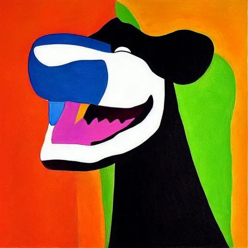 Prompt: “cow singing karaoke detailed trex happy concert minimalism Edward Cooper Matisse digital art oil painting”