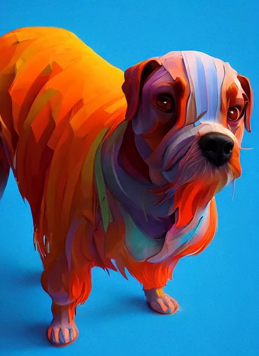 Image similar to colourful caricature - 3 d vfx art - of a dog, art style by james jean & hsiao - ron cheng, character concept art, unreal engine render, digital illustration, sharp, intricate detail, volumetric light, ray tracing, soft light, symmetric, pinterest, artstation, behance,