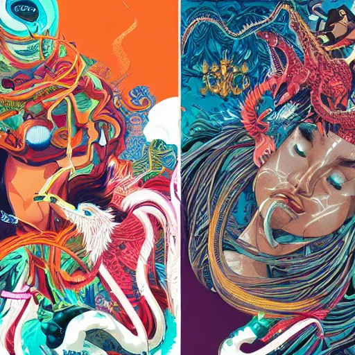 Image similar to Tristan Eaton, victo ngai, artgerm, Maximalism dragon