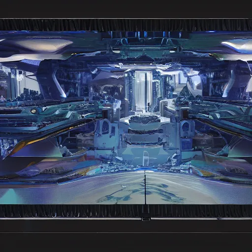 Image similar to sci-fi motherboard structure on the coronation of napoleon painting and digital billboard in the middle, unreal engine 5, keyshot, octane, artstation trending, ultra high detail, ultra realistic, cinematic, 8k, 16k, in style of zaha hadid, in style of nanospace Michael Menzelincev, in style of Lee SOUDER, colors in style of the Blade Runner 2049, in plastic, dark, tilt shift,