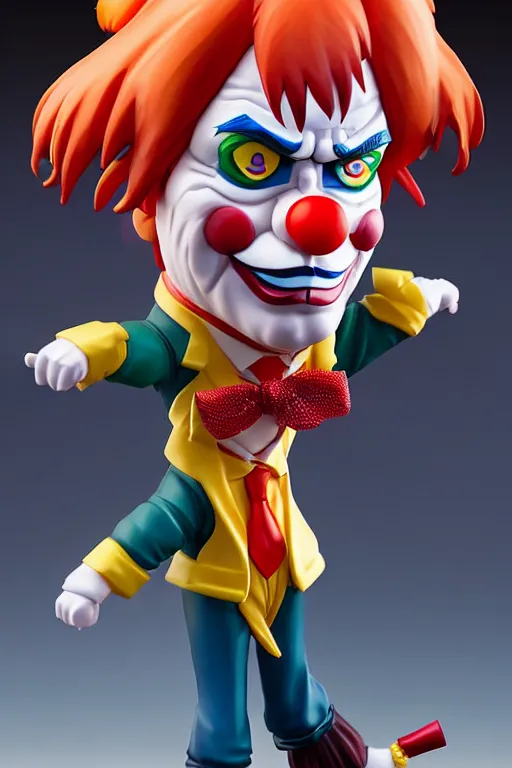 Prompt: still high quality figurine of president bolsonaro as bozo the clown, tsurime eyes, tareme eyes, personification, dynamic pose, detailed product photo, featured on amiami, tone mapped, beautiful composition, 8 5 mm, f. 1 4