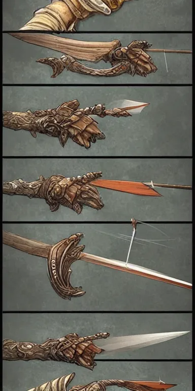 Image similar to a weapon for shooting arrows, typically made of a curved piece of wood whose ends are joined by a taut string, glacier coloring, epic fantasy style art, fantasy epic digital art, epic fantasy weapon art