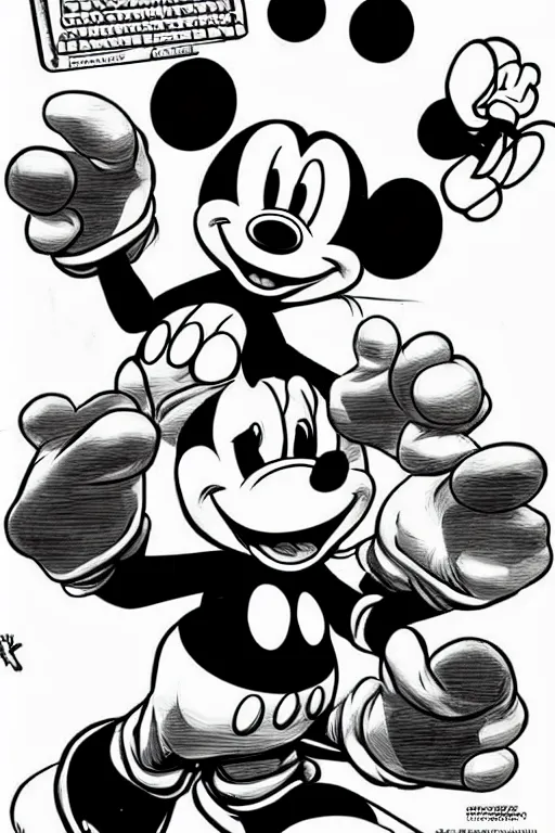 Image similar to character art by mike deodato, mickey mouse, absolute chad