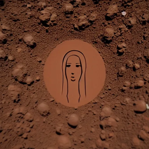 Prompt: faint virgin mary face outline in mars soil