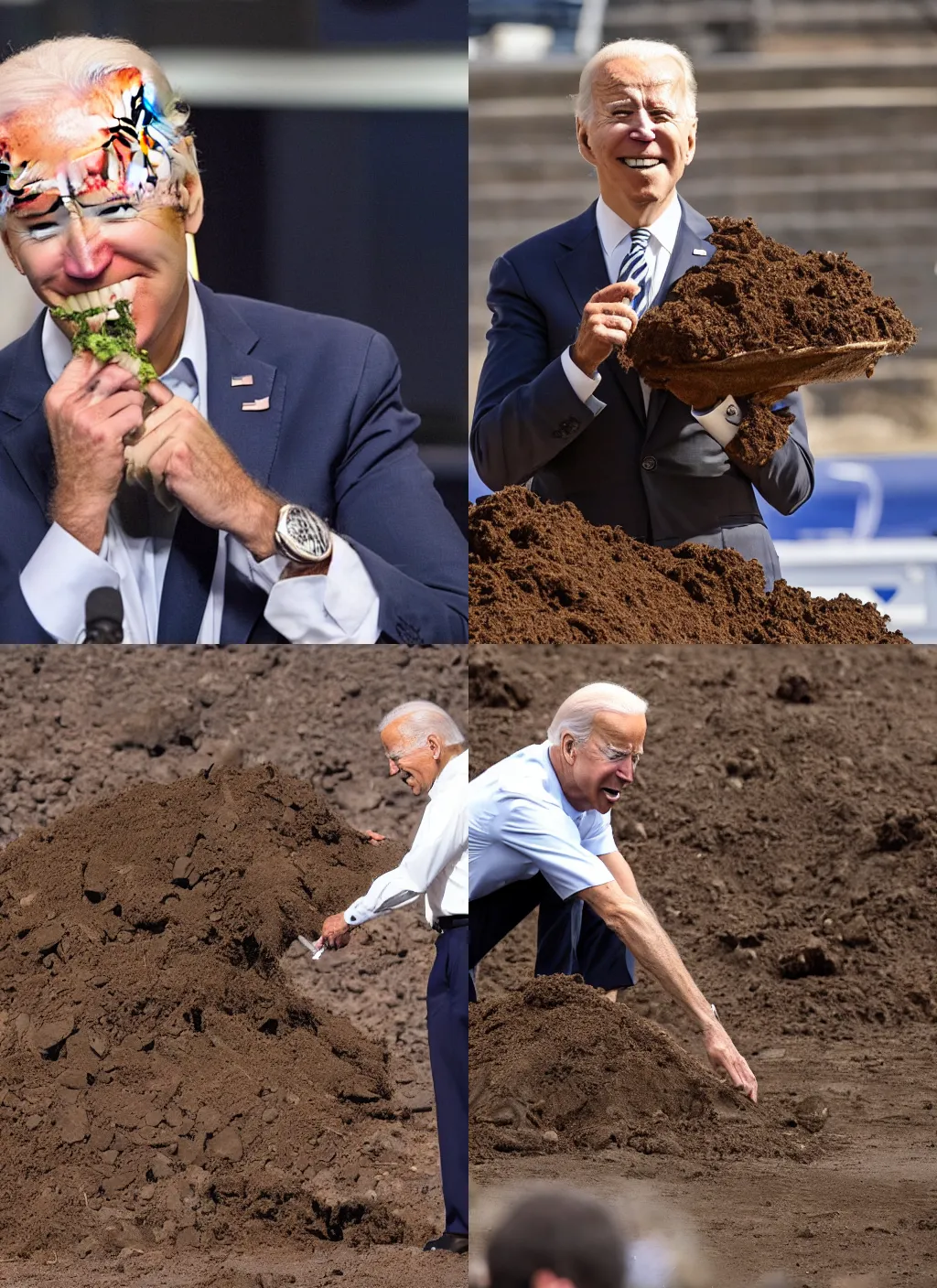 Prompt: joe biden eating a pile of dirt